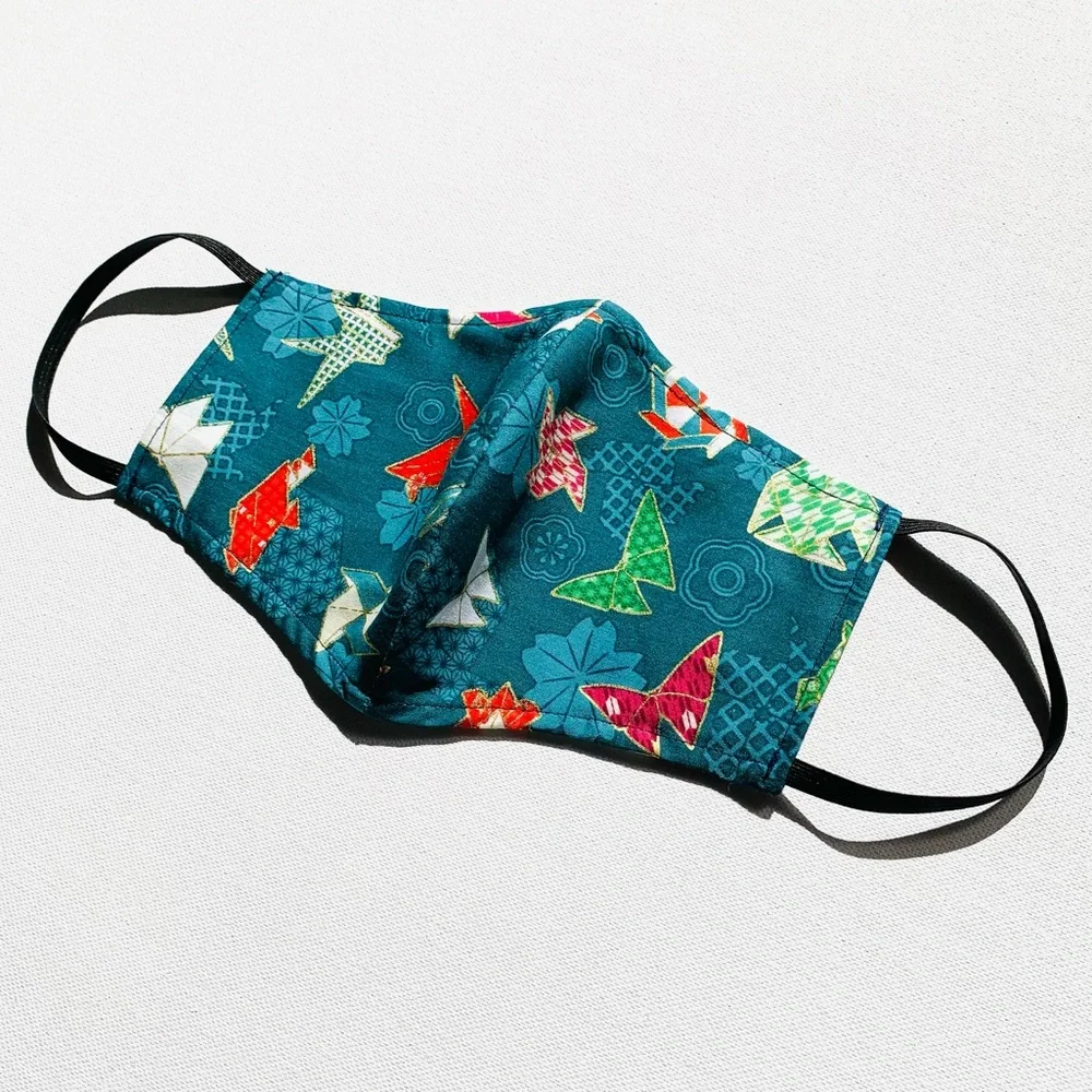 NEW Handmade Green Gold Origami Print Face Mask